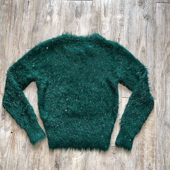 Forest green fuzzy sequin sweater - Picture 5 of 5